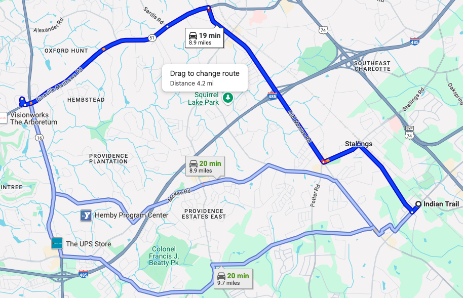 Directions from Indian Trail NC